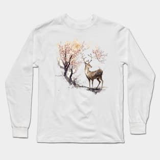 Sakura Serenity: A Majestic Nara Deer Long Sleeve T-Shirt